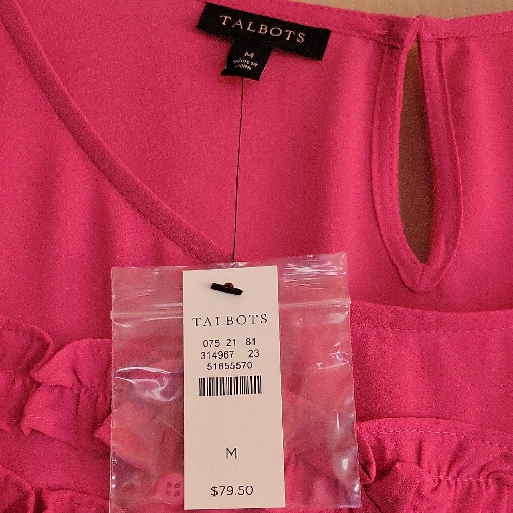 Talbots Pink Ruffled 3/4 Sleeve Blouse - Picture 2 of 3